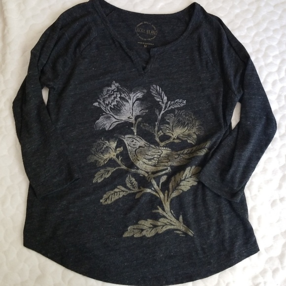 Lucky Brand Tops - Lucky Brand tee shirt 3/4 sleeve top bird flower